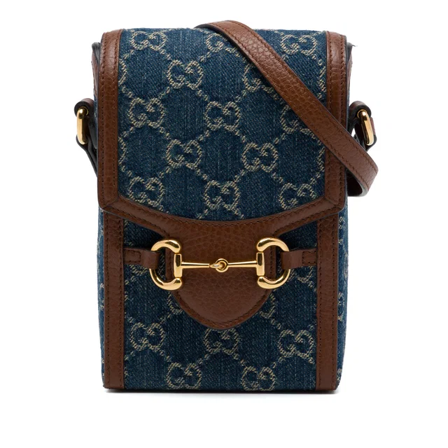 Blue Gucci Mini GG Denim Horsebit 1955 Crossbody in Blue Denim from Designer Revival, photo 1 of 1