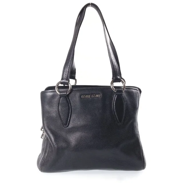 Miu Miu Vitello Phoenix Leather Handbag Silver Black in Black Leather from The Reluxe