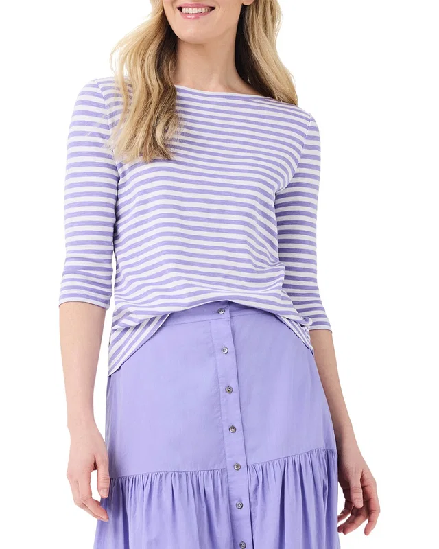NIC+ZOE Petite 3/4 Sleeve Stripe Boat T-Shirt in //asset2.ruecdn.com/images/sw/105004/1050043242_RLSW_purple multi.jpg, image 1 of 1 from Gilt