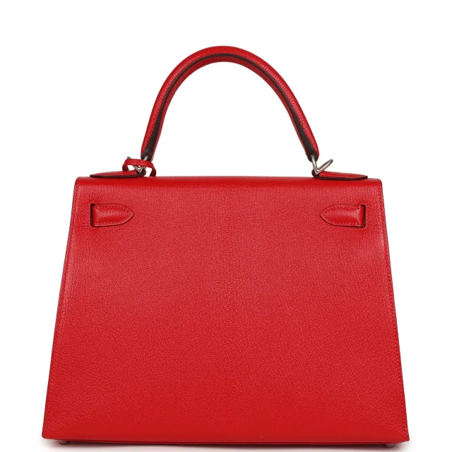 Hermès Special Order (HSS) Kelly Sellier 28 Rouge De Coeur Chevre Mysore Brushed Palladium Hardware in Red Goatskin from Madison Avenue Couture, photo 4 of 9