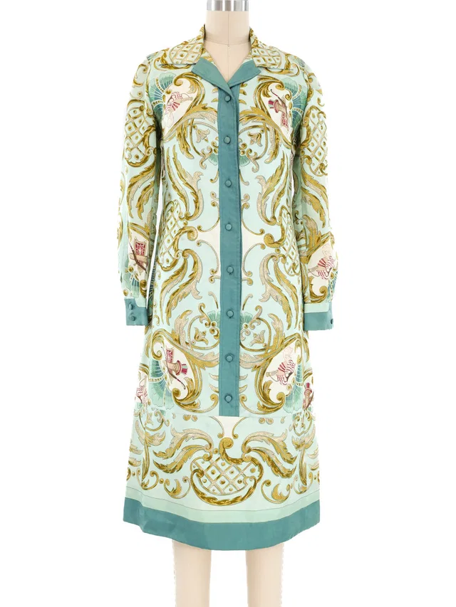 Hermès Baroque Printed Silk Shirt Dress in Multicolor Silk from Arcade Vintage