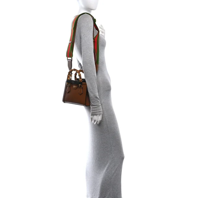 Gucci Textured Dollar Calfskin Web Mini Diana Tote Bag Cuir Black in Black Calfskin from FASHIONPHILE, photo 2 of 10