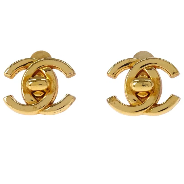 Chanel CC Turnlock Clip-On Earrings Gold Small 96P in Gold from AMORE Vintage Tokyo