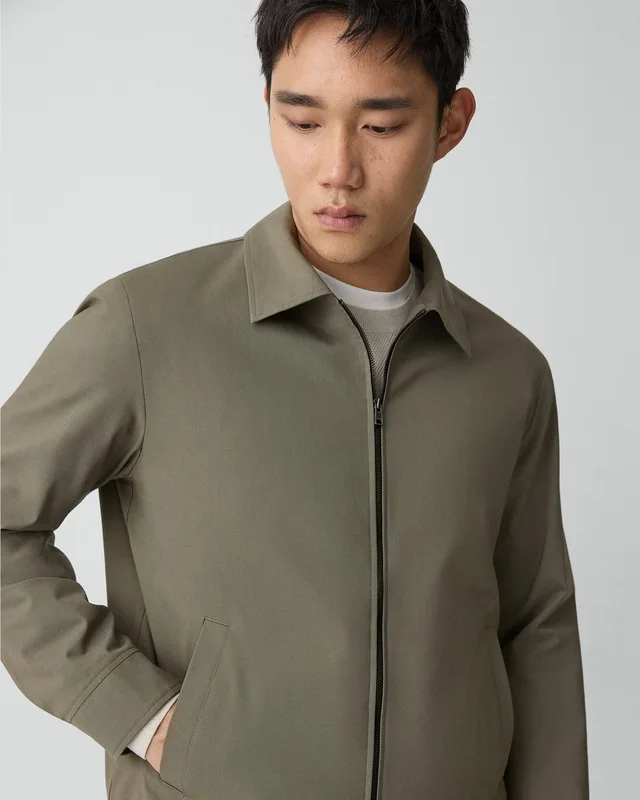 Theory Blouson Zip Jacket in Motion Wool in MOREL 54% Virgin Wool, 25% Recycled Polyester, 20% Polyester, 1% Lycra Spandex, photo 11 of 12 from Theory