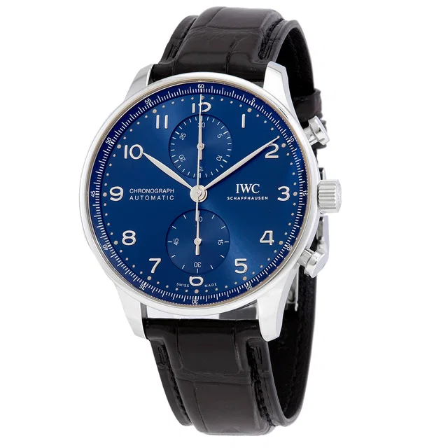 IWC Portuguese Chronograph Automatic Blue Dial Mens Watch IW371606 in blue|silver|black|gray Crocodile from Jomashop.com