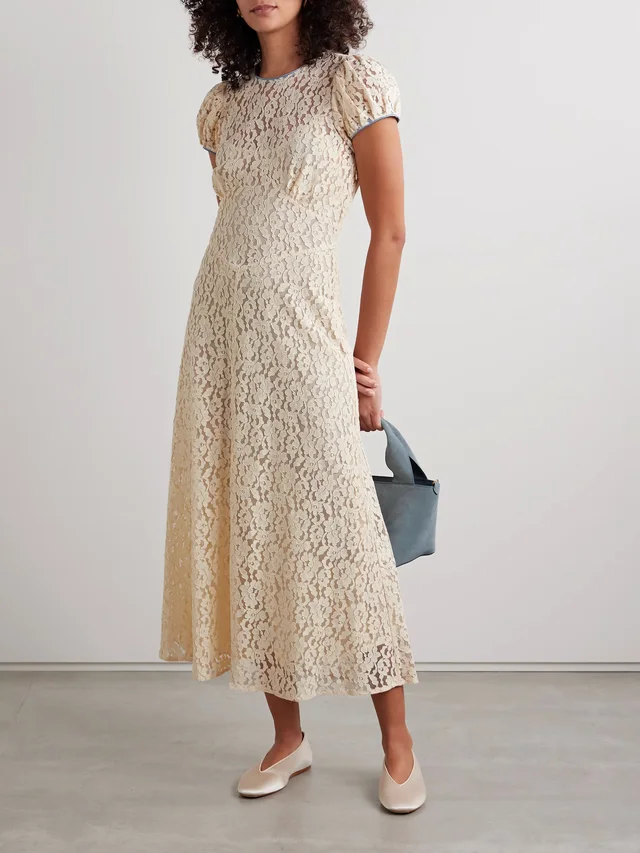 DÔEN Katarina satin-trimmed corded lace midi dress in Beige, photo 2 of 2 from NET-A-PORTER (Canada)