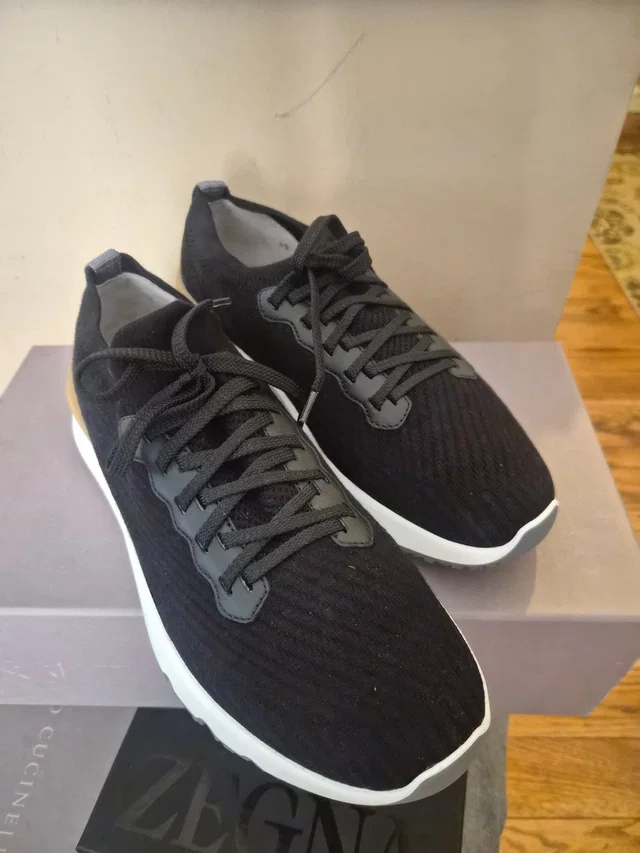 Brunello Cucinelli Men's Black Knit Lace-Up Sneakers Size 9/ 42 Worn Once in black|white Leather from Poshmark