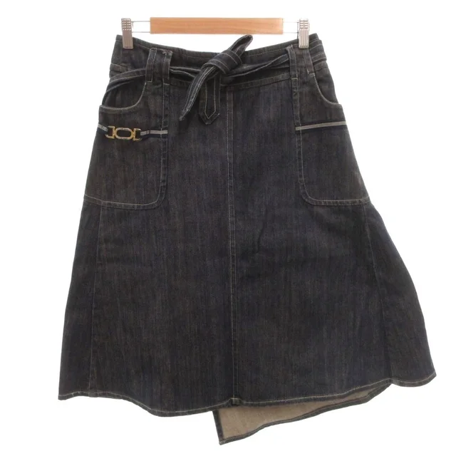 Max Mara Wrap Skirt Denim Belt Knee-Length Cotton Indigo 36 in Denim from The Reluxe