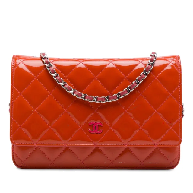 Orange Chanel CC Quilted Patent Incognito Wallet On Chain Crossbody Bag in Orange Patent leather from Designer Revival, photo 1 of 1