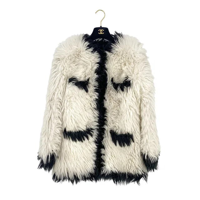 Chanel Vintage Bicolor Fantasy Fur Coat White Black Rtw in Black from Luxury Promise