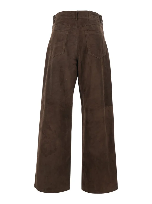 'S MAXMARA Brown Suede 'Fulmine' Pants with Logo Patch on the Back for Women in Brown 100% Lamb, photo 4 of 6 from Gaudenzi Boutique
