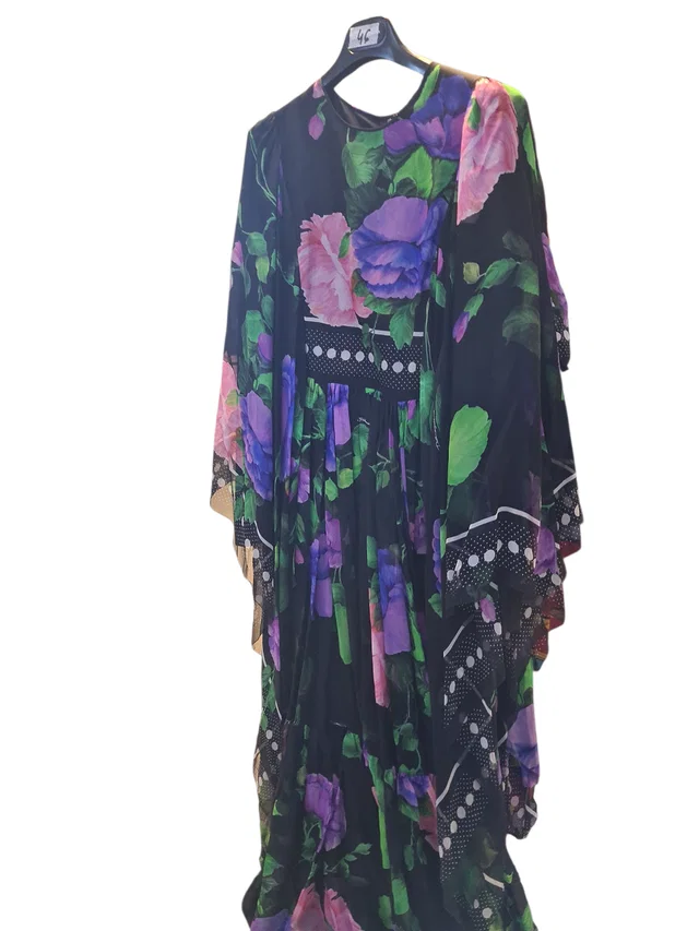 Dolce & Gabbana Dress Maxi Black Flowers Polka Dot in Black from Luxury Promise
