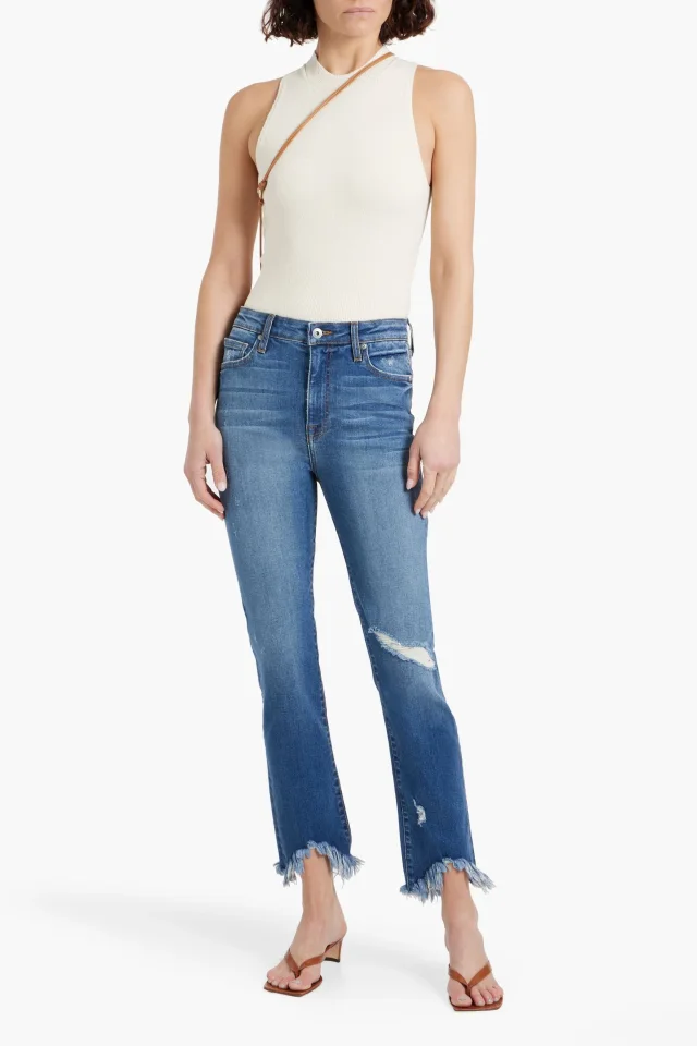 Simkhai River High-Rise Distressed Straight-Leg Jeans in Mid denim, photo 2 of 4 from THE OUTNET