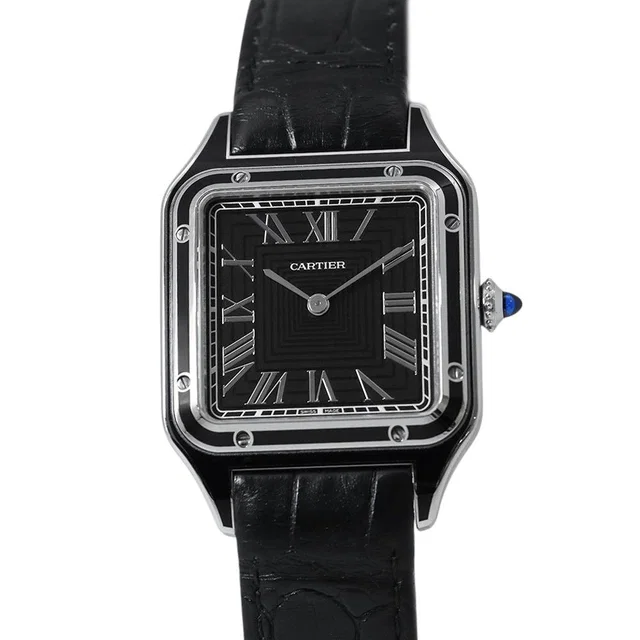 Cartier Santos Dumont LM Watch Black Dial Hand Wound in Black Crocodile from The Reluxe