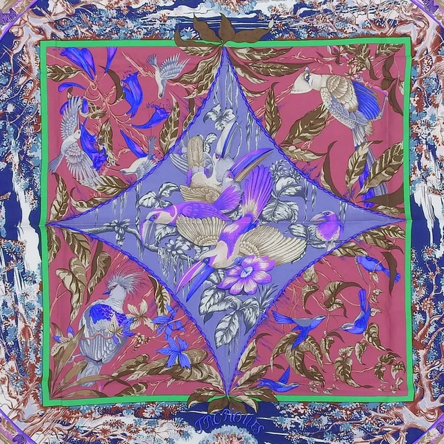 Hermès Carré 90 TROPIQUES scarf, purple/navy in Navy Silk from VINTAGE QOO TOKYO, photo 6 of 10