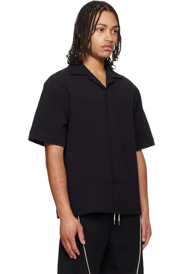 Hugo Black Oversized-Fit Stretch Cotton Seersucker Shirt, photo 2 of 4 from SSENSE