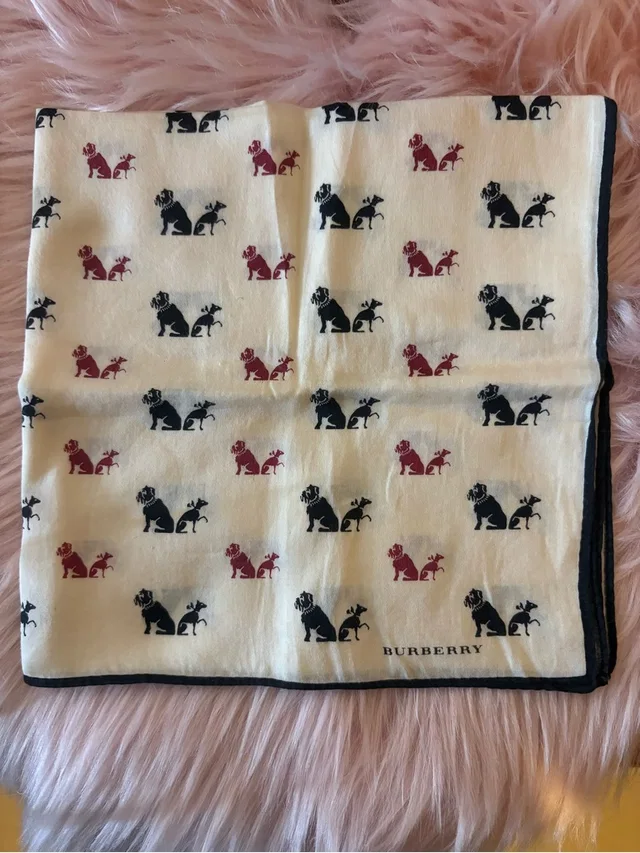 {Vtg} Rare Burberry Cream Handkerchief Scarf Dog Print in black from Poshmark