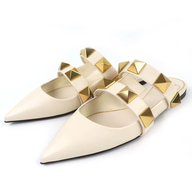 Valentino Garavani Roman Stud Leather Mules in White Leather from LuxUness