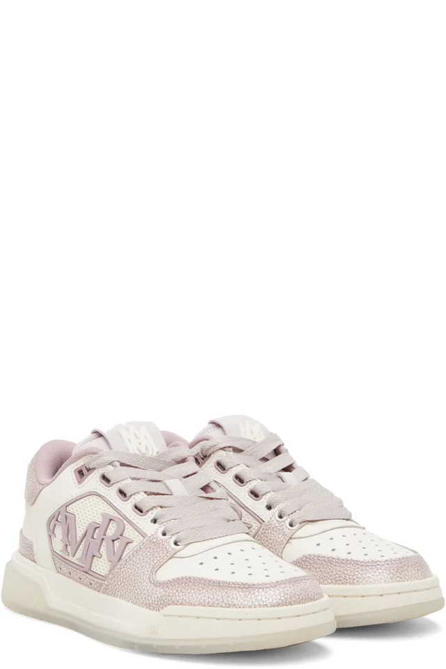 AMIRI Pink & Off-White Pebbled Classic Low Sneakers, photo 4 of 5 from SSENSE