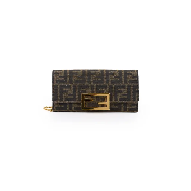 Fendi Buguette Continental Wallet on Chain Fabric Brown FF in Brown Canvas from The Purse Affair