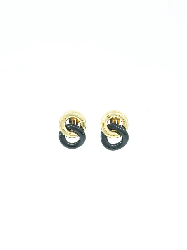 Givenchy Black and Goldtone Chain Earrings in Black Resin from Arcade Vintage