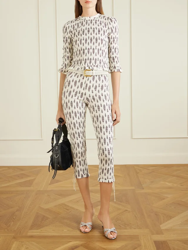 ISABEL MARANT Arie open-back ruffled floral-print smocked cotton blouse in Beige, photo 2 of 2 from NET-A-PORTER (Canada)