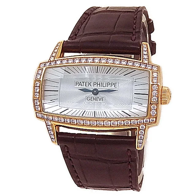 Patek Philippe Gondolo Gemma Hand Wind Diamond Silver Dial Ladies Watch 4991R-001 in brown|pink|silver|gold|red|gray|black Leather from Jomashop.com
