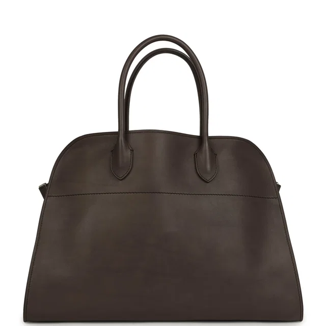 The Row Soft Margaux 15 Mid Grey Saddle Leather Silver Hardware in Grey Leather from Madison Avenue Couture
