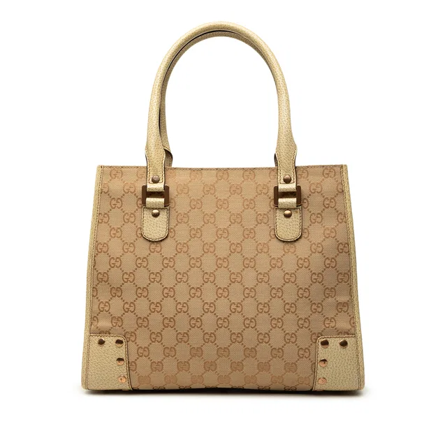 Brown Gucci GG Canvas Nailhead Tote in Brown Canvas from Designer Revival
