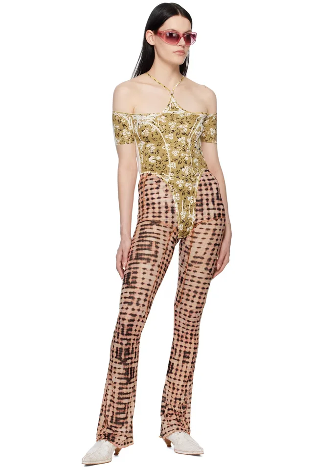 KNWLS Yellow & Black CHK Leotard Bodysuit, photo 4 of 4 from SSENSE