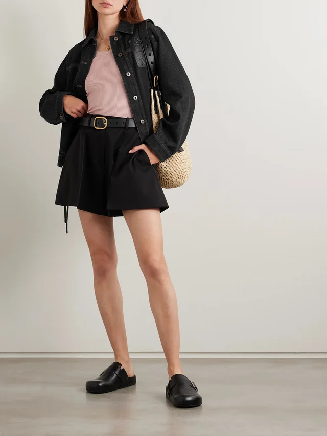 LOEWE Pleated cotton and silk-blend sateen shorts in Black, photo 2 of 2 from NET-A-PORTER (Canada)