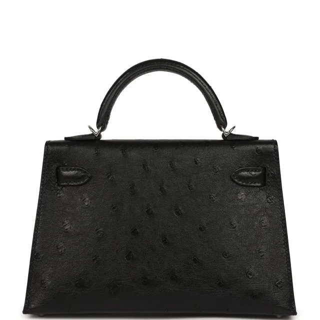Hermès Kelly Sellier 20 Black Ostrich Palladium Hardware in Black Exotic from Madison Avenue Couture, photo 4 of 8
