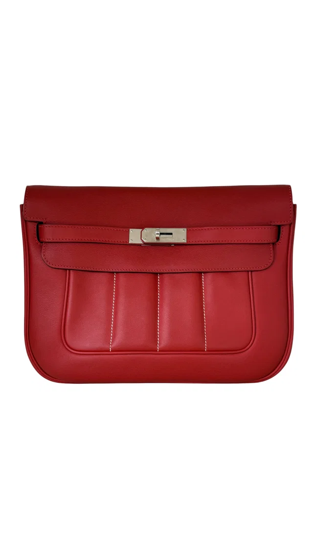 Hermès Berline 28 Rouge Casaque Swift PHW #P H4141 in Red Swift leather from Luxury Promise