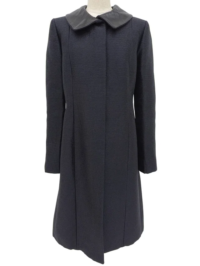 Gucci Metallic Leather Color Long Coat Navy/Black in Black Leather from VINTAGE QOO TOKYO