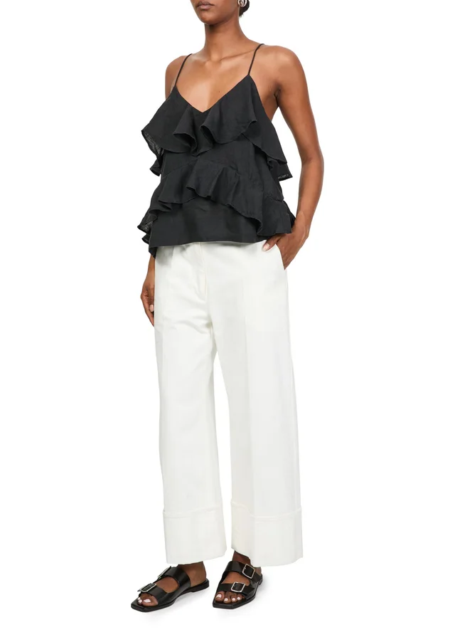 SKALL STUDIO Frilled top Benedicte in Black 100% linen, photo 2 of 6 from 24S (Canada)