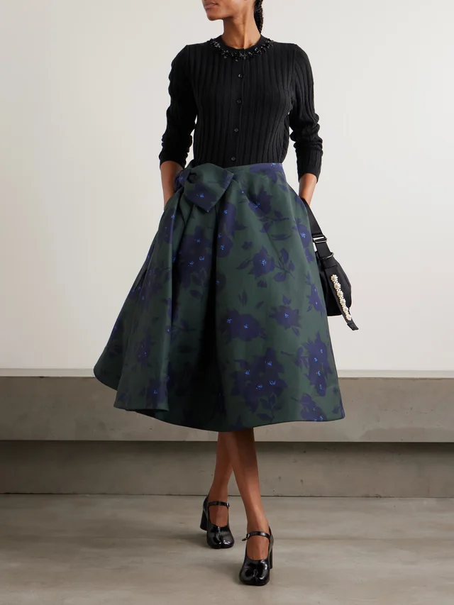 SHUSHU/TONG Embellished embroidered ribbed wool-blend cardigan in Black, photo 2 of 2 from NET-A-PORTER (Canada)