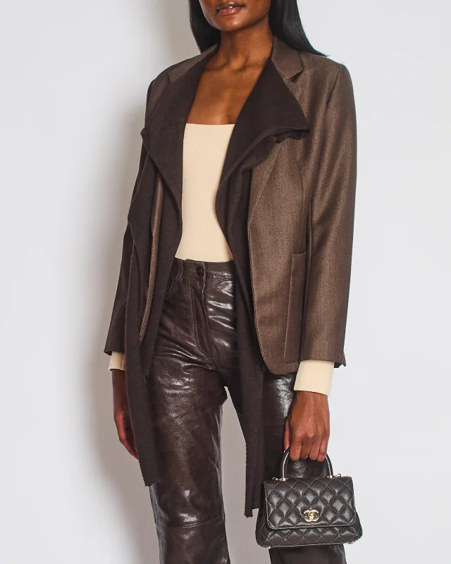 HOT* Hermès Chocolate Brown Wool Blazer with Cashmere Insert Scarf & Belt Detail Size FR 36… in Brown Cashmere from Sellier, photo 3 of 7