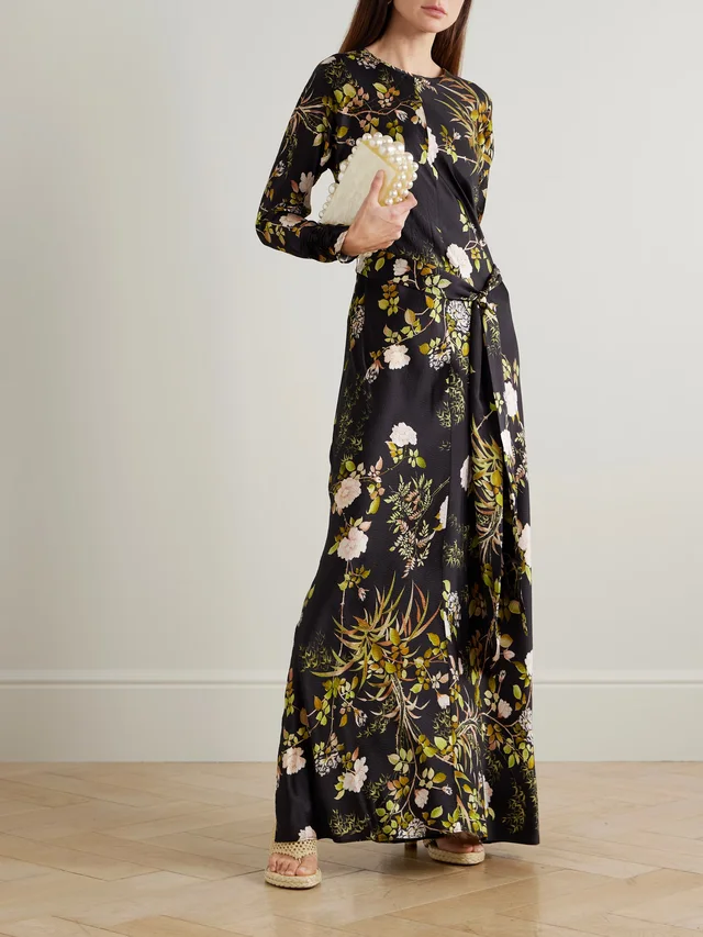 CARA CARA Montgomery belted floral-print hammered-silk maxi dress in Black, photo 2 of 2 from NET-A-PORTER (Canada)