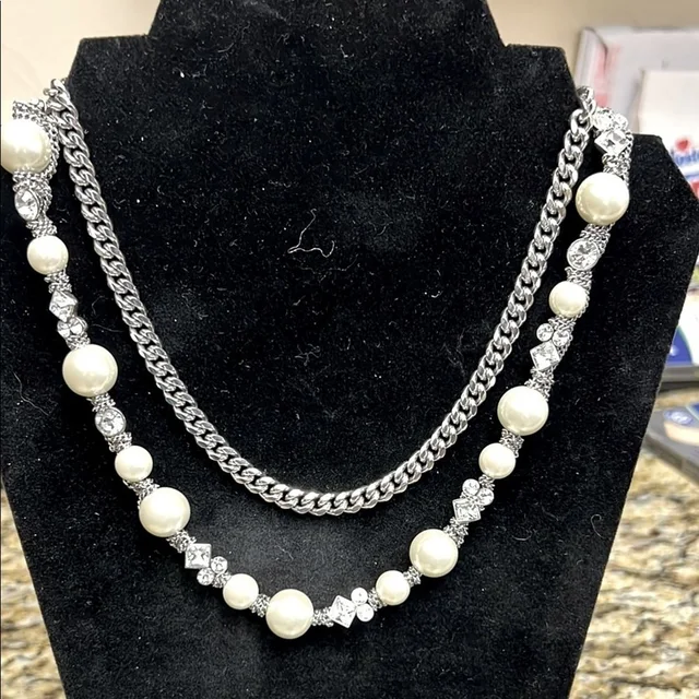 Givenchy Silver-Tone Faux Pearl & Rhinestone Double Strand Necklace in silver|red|gray from Poshmark, photo 1 of 1