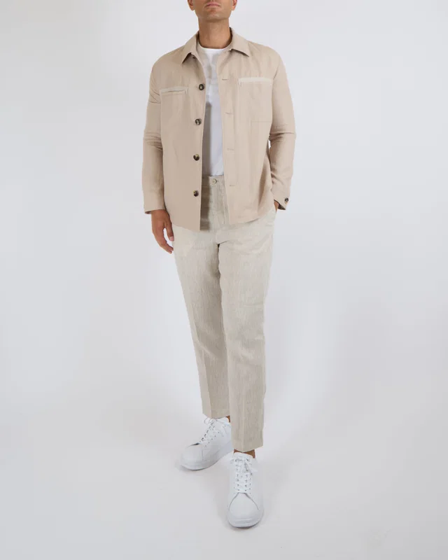 Loro Piana Menswear Beige Linen Overshirt with Pockets and Brown Horn Buttons Size M (UK 38-40) in Brown from Sellier