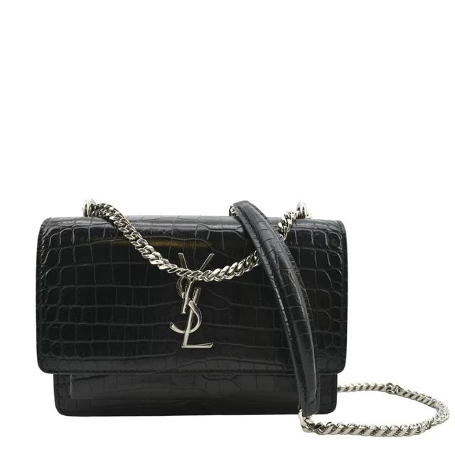 Saint Laurent Sunset Crocodile Leather Crossbody Bag Black in Black Crocodile from Dallas Designer Handbags
