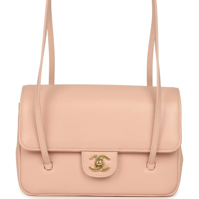 Chanel Small Preppy Coco Flap Bag Light Pink Shiny Caviar Brushed Gold Hardware in Pink Caviar leather from Madison Avenue Couture
