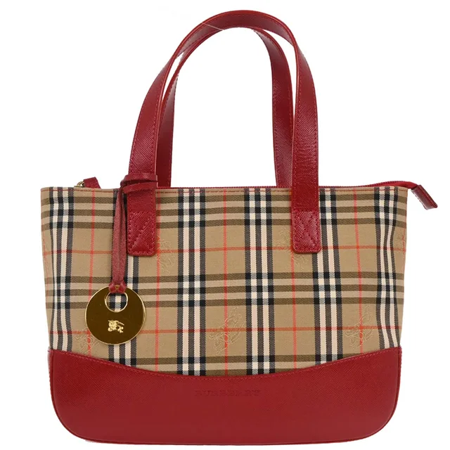Burberry Beige Red House Check Tote Handbag in Beige Canvas from AMORE Vintage Tokyo