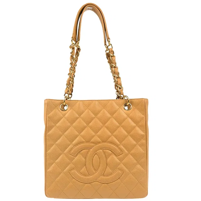 Chanel 2005-2006 Beige Caviar Petite Shopping Tote PST Chain Handbag in Beige Caviar leather from AMORE Vintage Tokyo