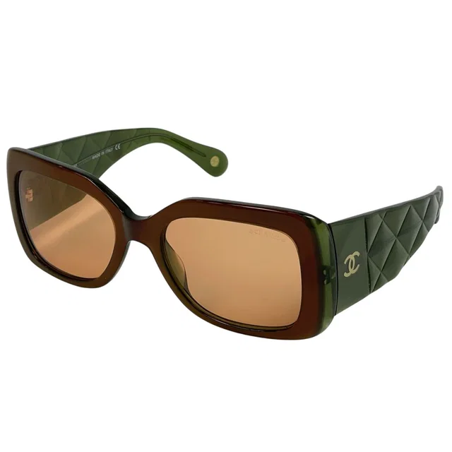 Chanel CC Logo Sunglasses Eyewear Acetate Brown Green in Brown from The Reluxe