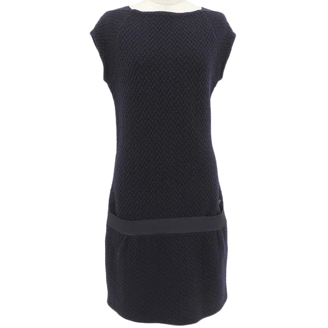 Chanel Wool CC Mark Plate Sleeveless Dress #36 Navy in Navy Wool from VINTAGE QOO TOKYO