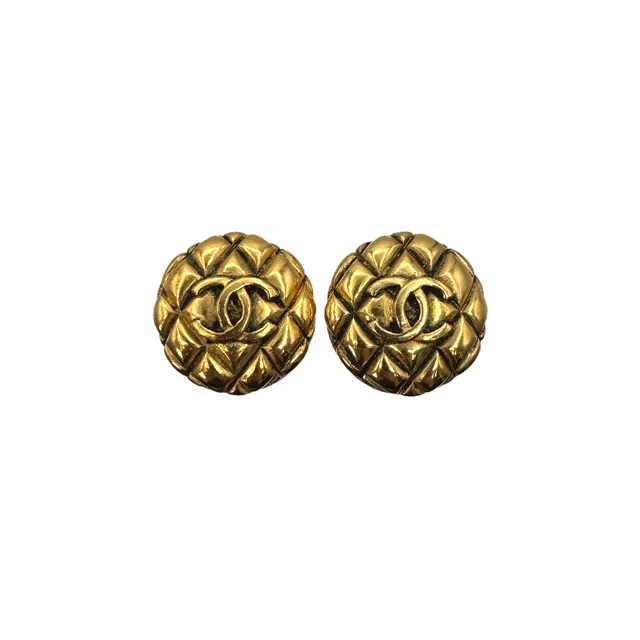 Chanel Vintage Earrings Matelasse Cocomark Gold Accessory 25 in Gold from Luxury Promise