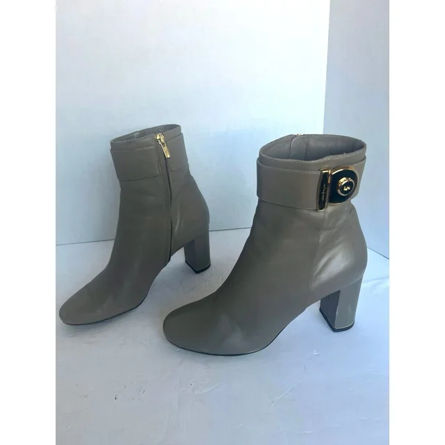 Ferragamo Beige Leather Round Toe Zipper Gold Accents Ankle Boots Sz 8 in neutral|brown|gold Leather from Poshmark