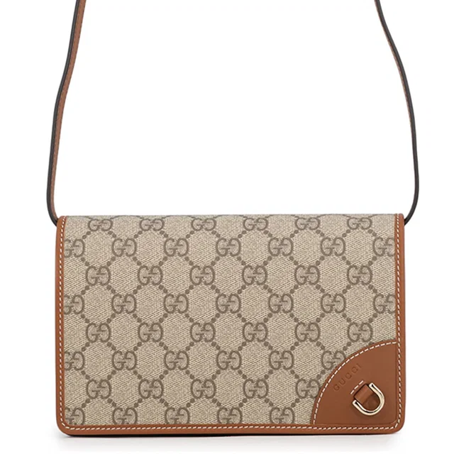 Gucci GG Emblem Shoulder Wallet Brown/Beige820688 GG Supreme/Leather in Brown Leather from GALLERY RARE