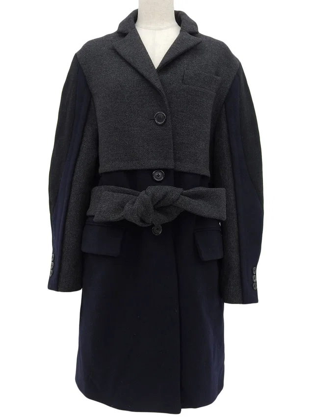 Louis Vuitton Wool Logo Button Design Long Coat #38 Grey/Navy in Navy Wool from VINTAGE QOO TOKYO
